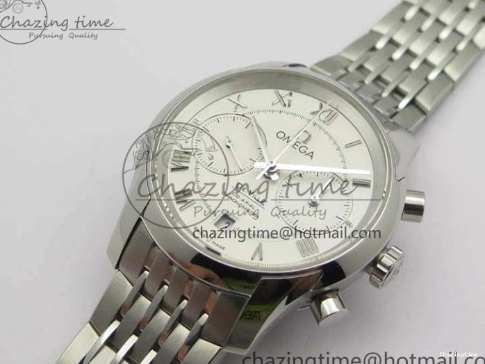 0409 HighQuality De Ville Chronograph SS OMF 1:1 Best Edition White Dial On SS Bracelet A 8151